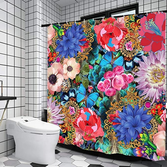 Fabric Shower Curtains Colorful Flower with Europe - Picture 3 of 4